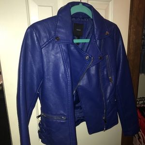 Blue Leather Moto Jacket